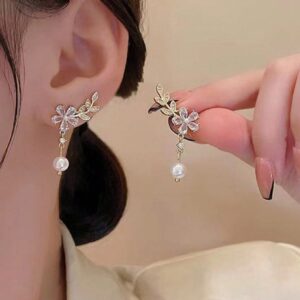 Crystal Flower Pearl Earrings