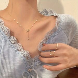 Elegant Bow Pearl Tassel Necklace