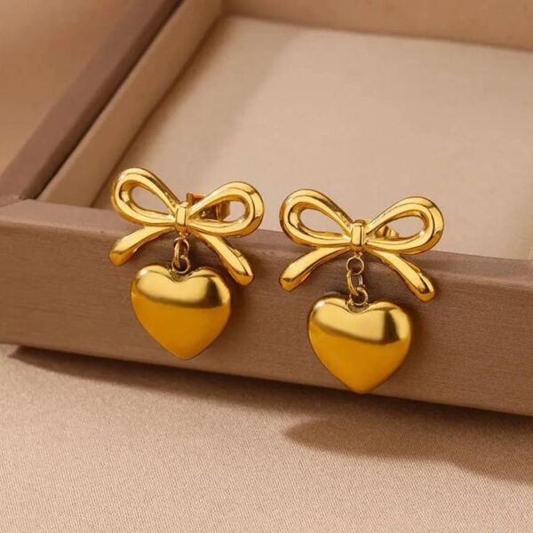 Golden Bow Heart Studs - Image 2