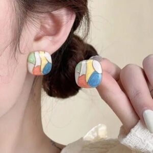 Retro Abstract Mosaic Stud Earrings