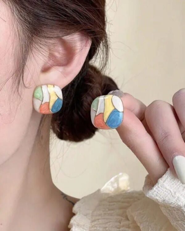 Retro Abstract Mosaic Stud Earrings