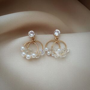 Golden Loop Pearl Crystal Earrings