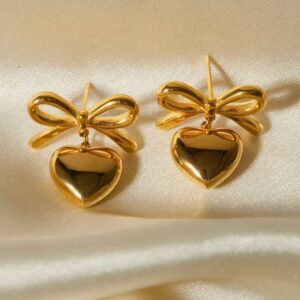 Golden Bow Heart Studs