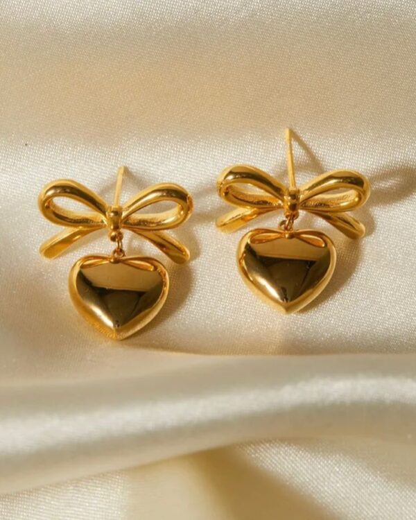 Golden Bow Heart Studs