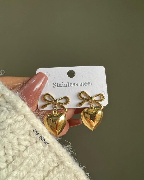 Golden Bow Heart Studs - Image 4