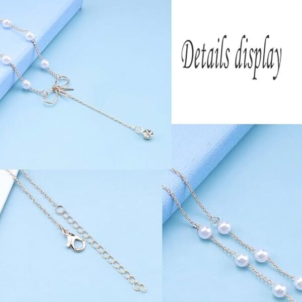 Elegant Bow Pearl Tassel Necklace - Image 2