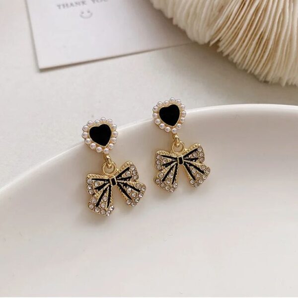 Elegant Bow Heart Earrings - Image 2