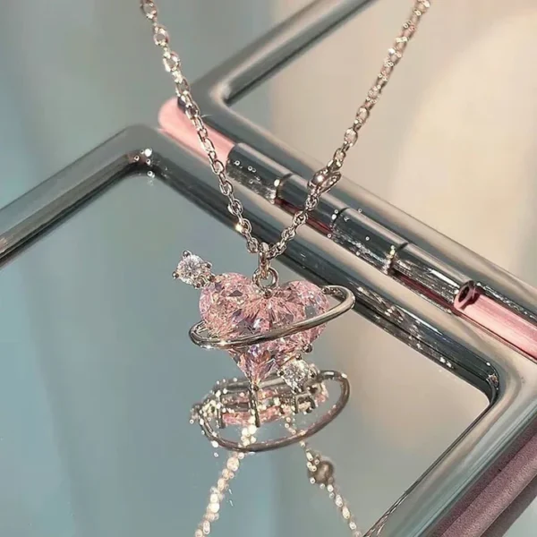 "Planet Love" Saturn Heart Necklace - Image 5