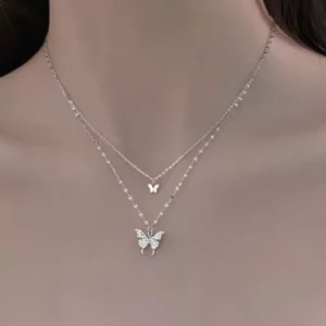 Sparkling Butterfly Layered Necklace